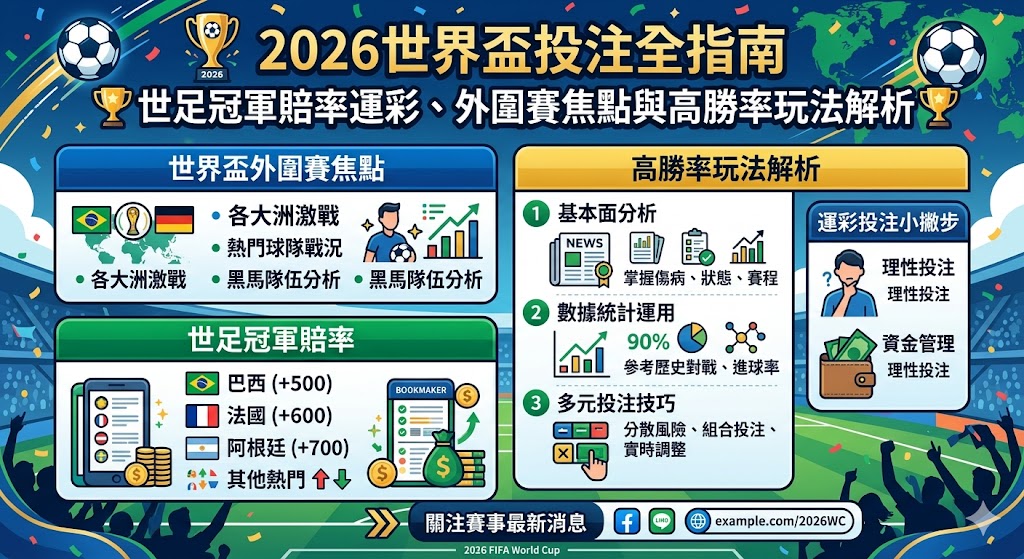 2026世界盃投注全指南｜世足冠軍賠率運彩、外圍賽焦點與高勝率玩法解析